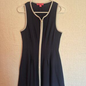 Betsey Johnson Dress Sz 10 Navy Blue Fit & Flare Zip Preppy Designer Clean Girl